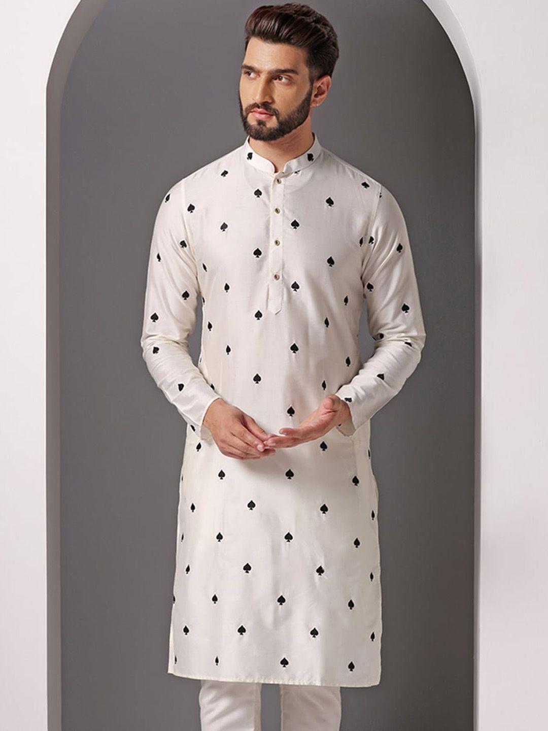 kisah geometric embroidered mandarin collar thread work straight kurta