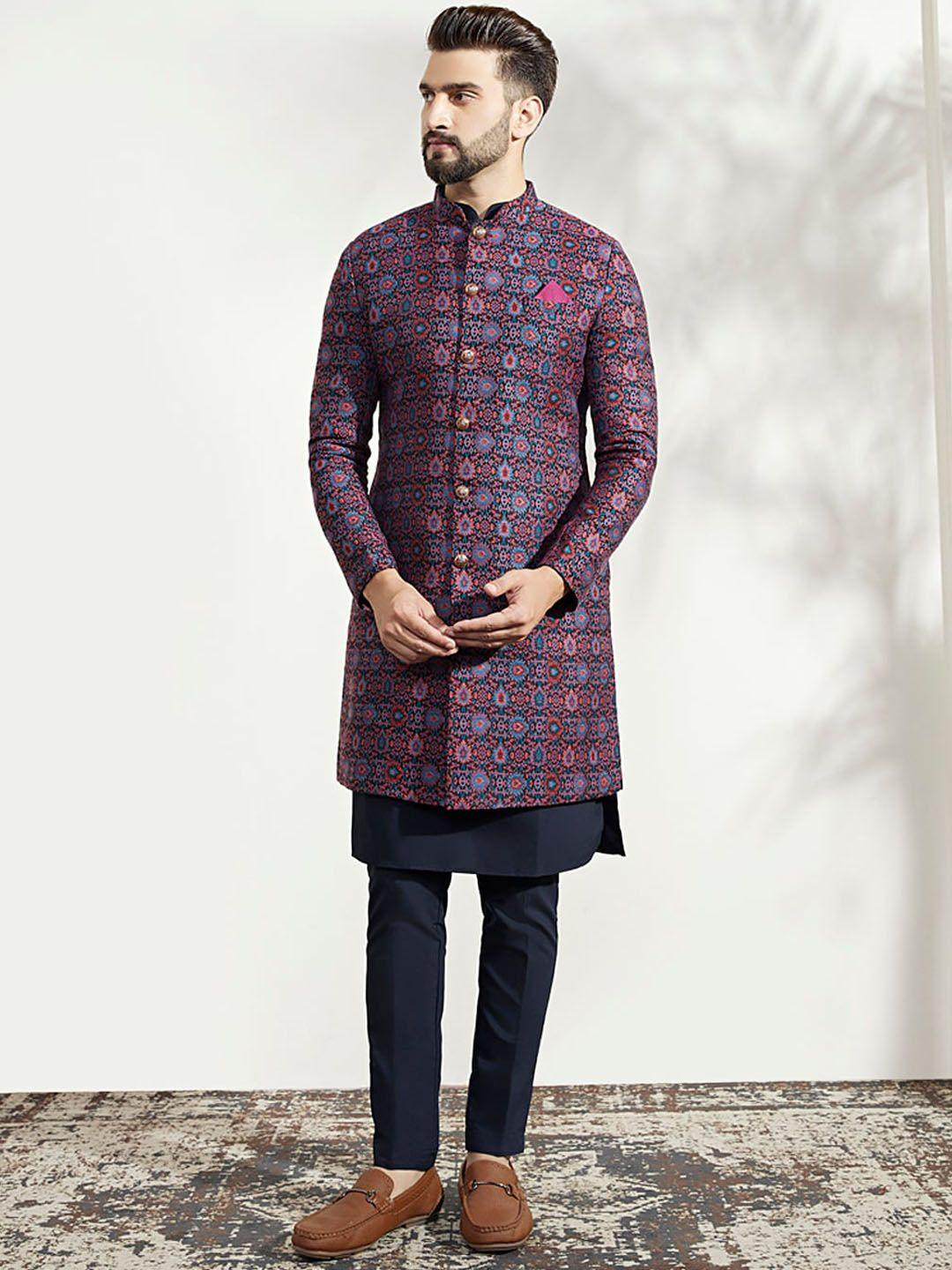 kisah ethnic motifs printed sherwani set