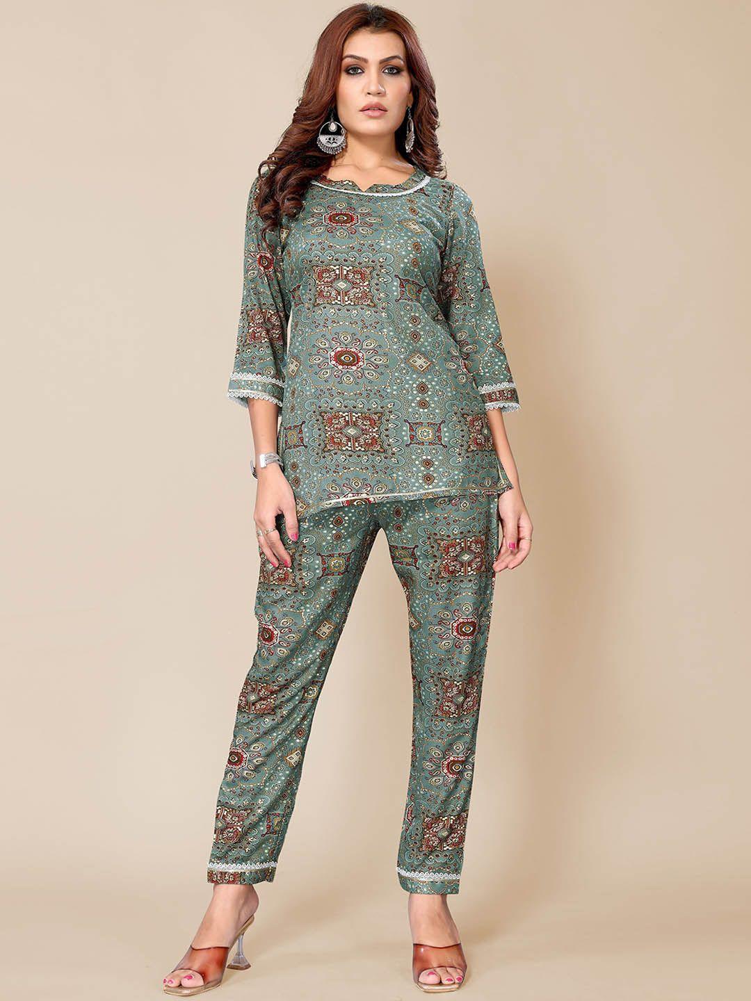 titanium silk industries pvt. ltd. floral printed v-neck ethnic co-ords