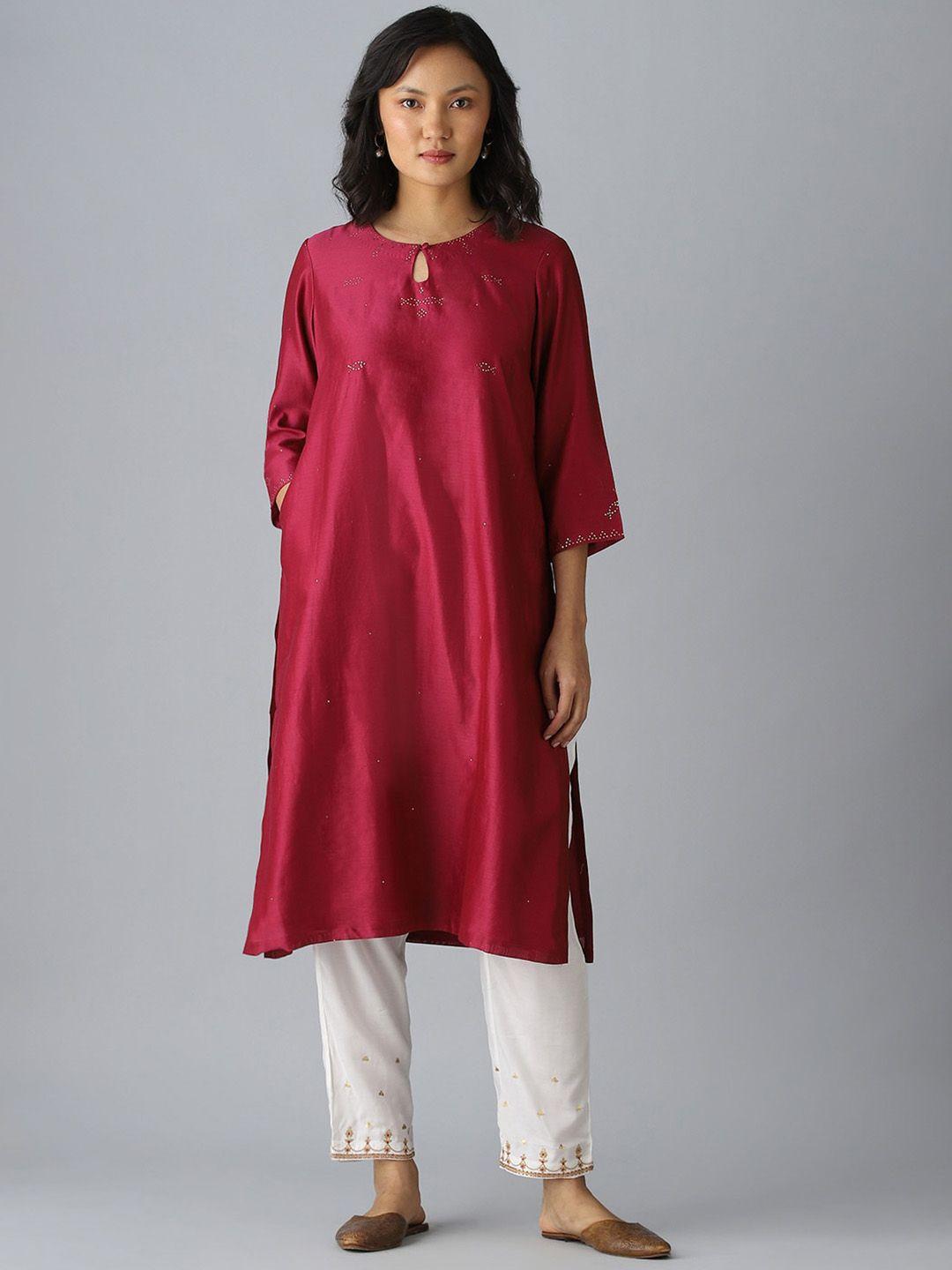 taneira embellished keyhole neck cotton silk a-line kurta