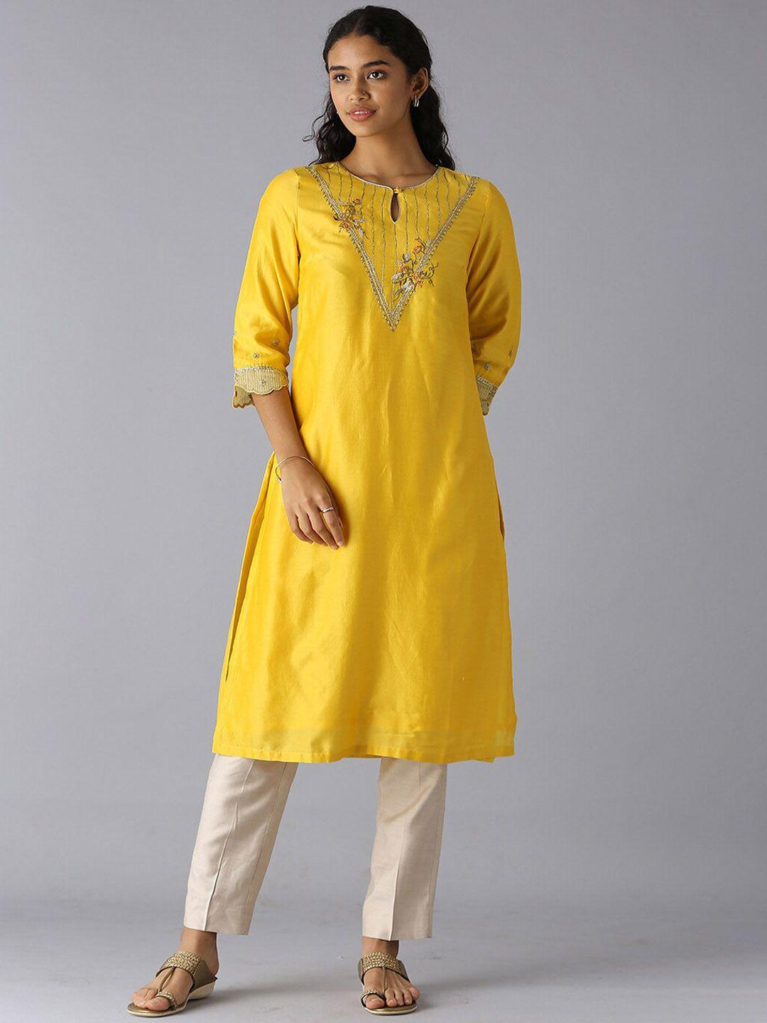 taneira ethnic motifs embroidered silk cotton kurta