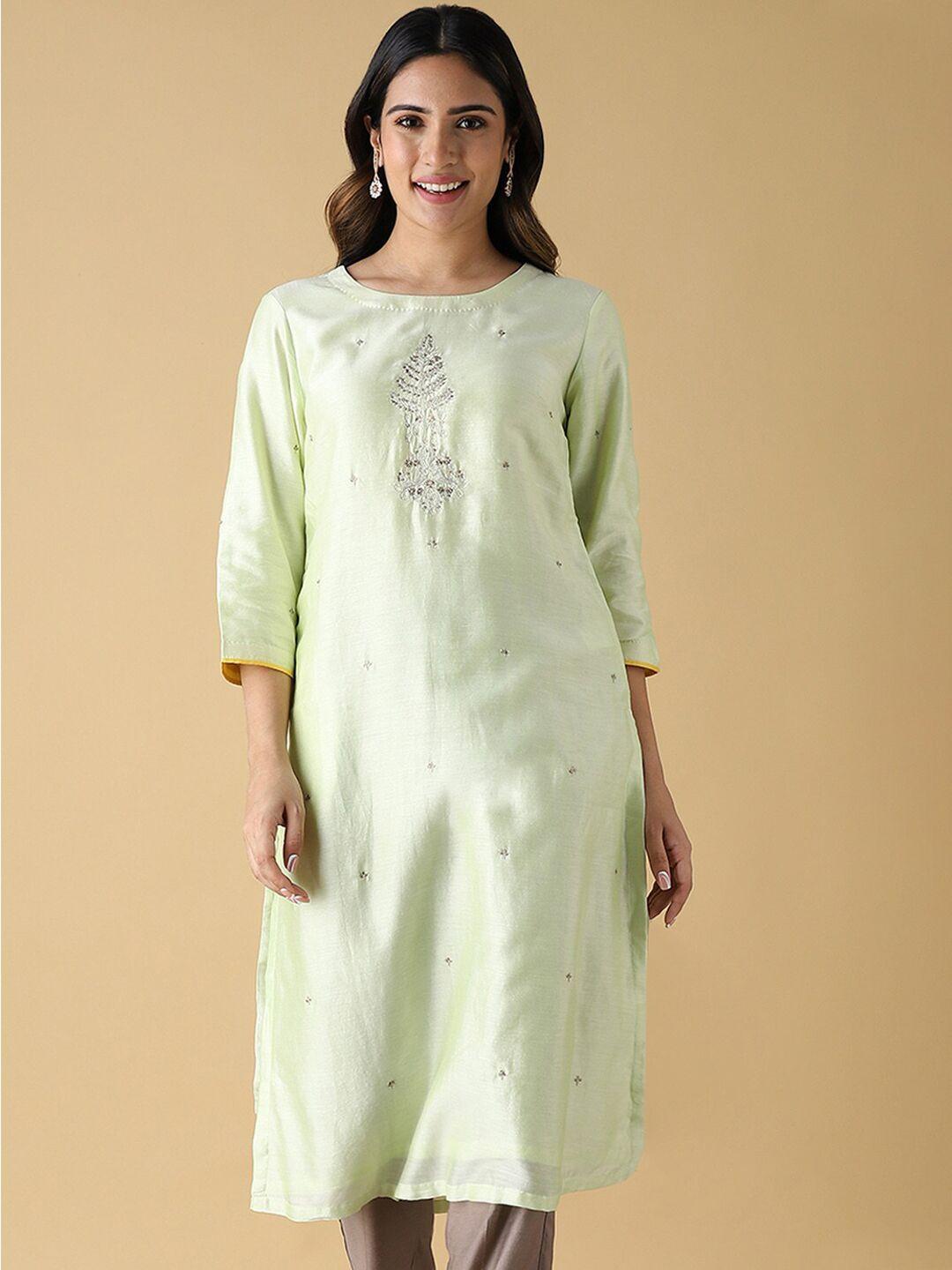 taneira ethnic motifs embroidered silk cotton thread work kurta