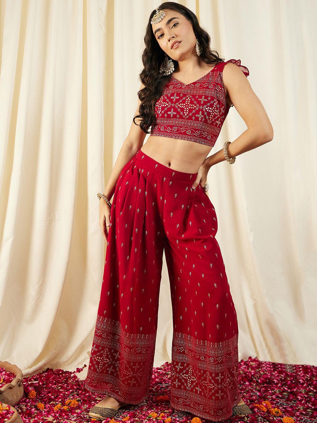 mabish by sonal jain self-designed back tie crop top & palazzos co-ords