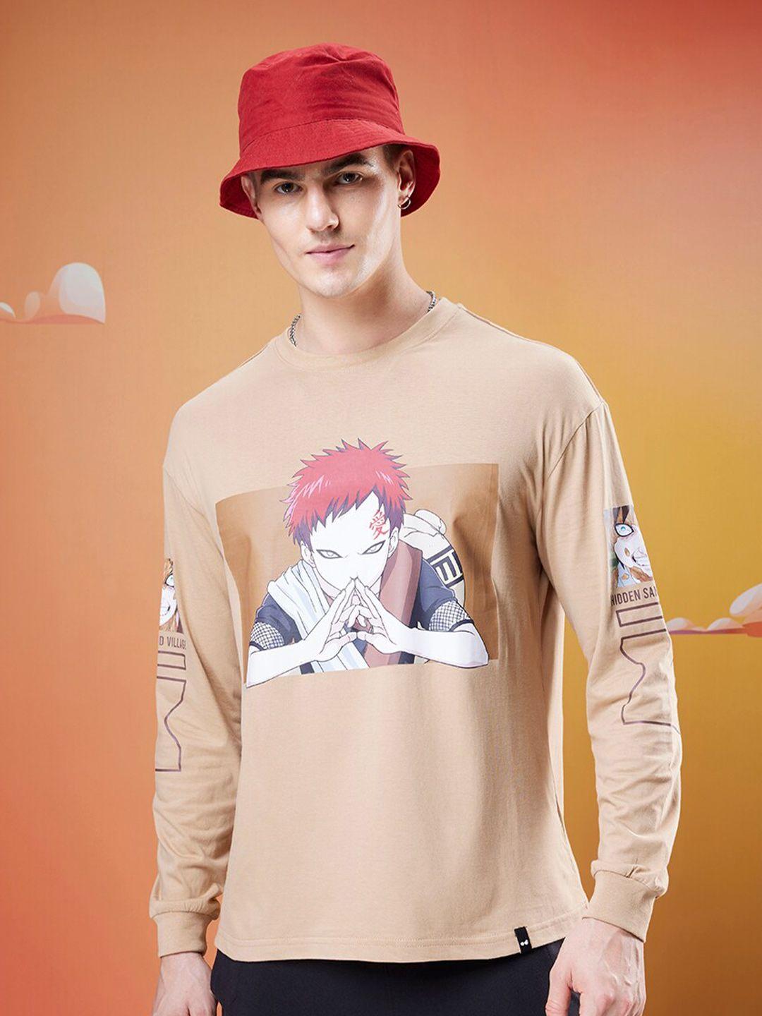 bewakoof naruto printed round neck oversized cotton t-shirt