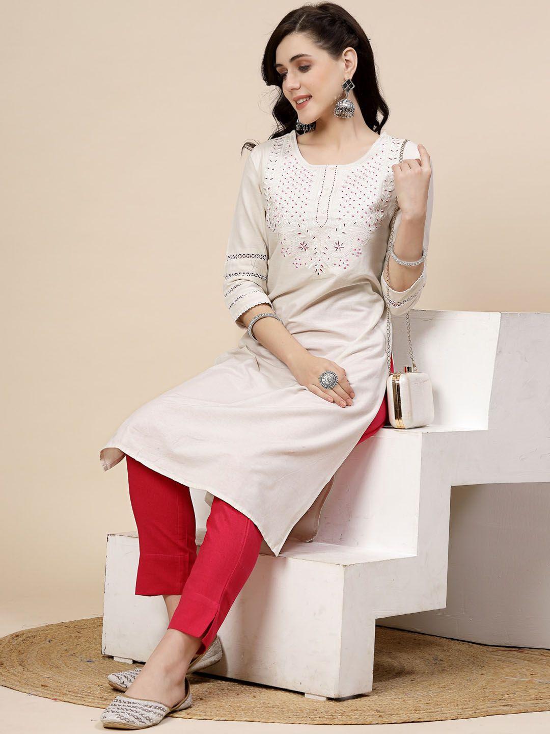 sangria ethnic motif embroidered pure cotton straight kurta