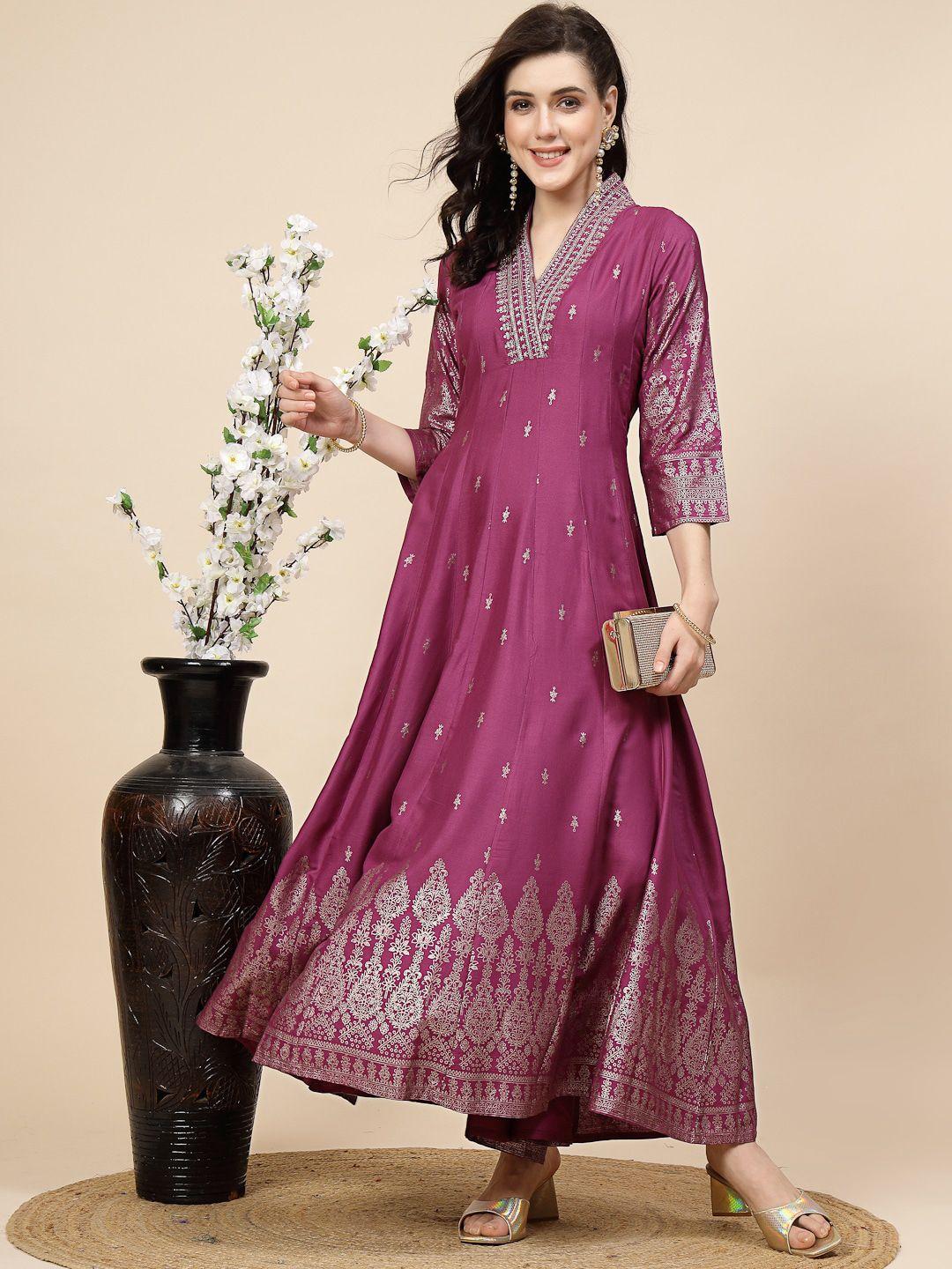 sangria ethnic motifs embroidered a line maxi ethnic dress