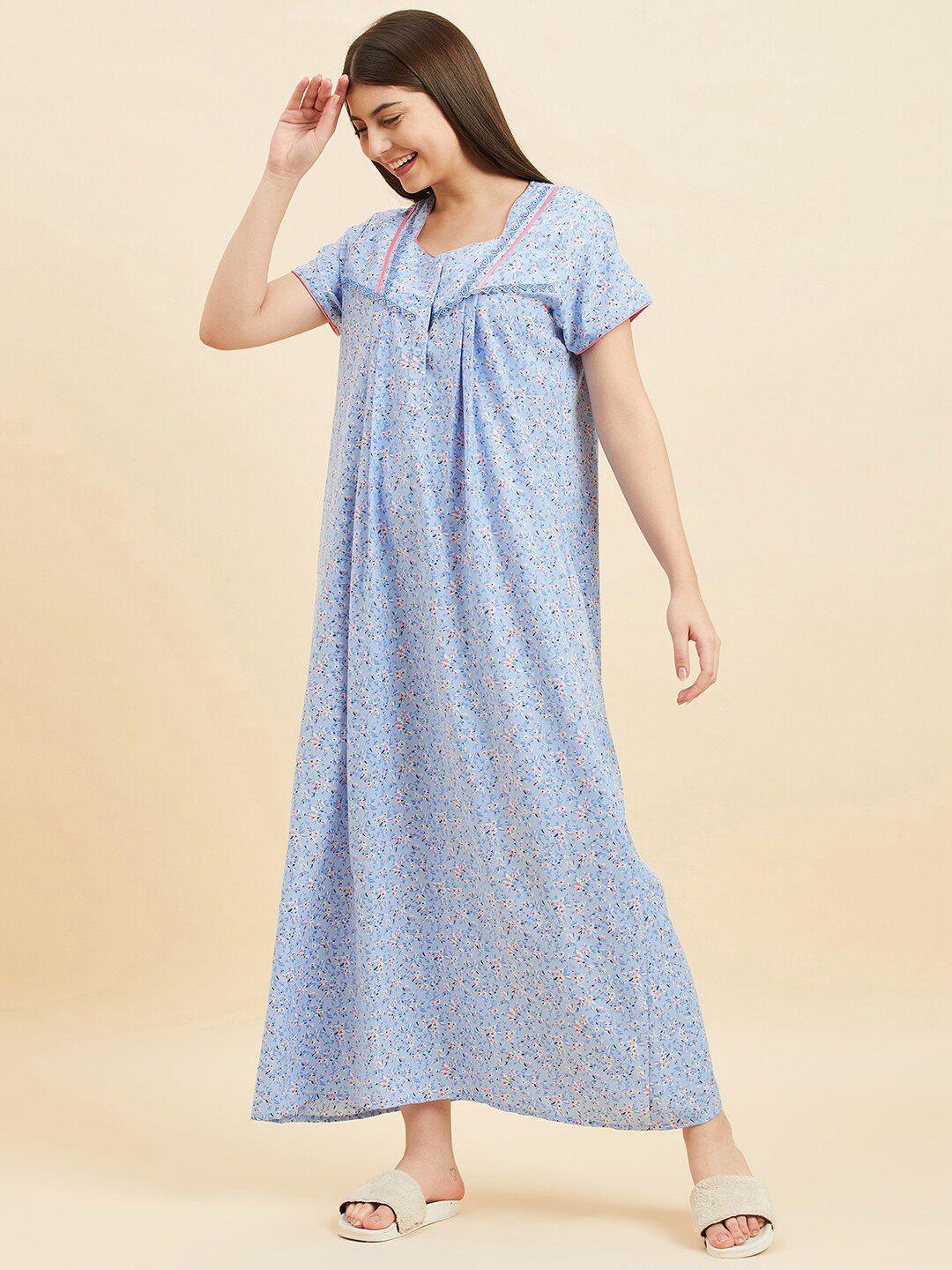 sweet dreams floral printed square neck pure cotton nightdress