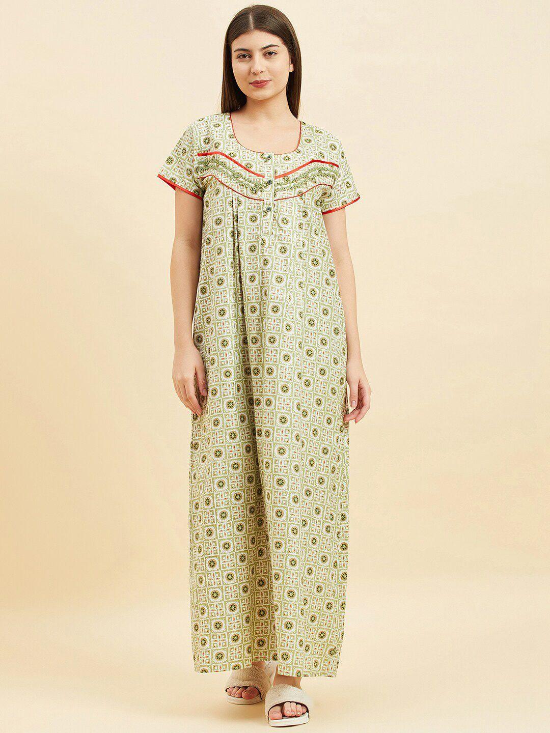 sweet dreams ethnic motifs printed pure cotton maxi nightdress