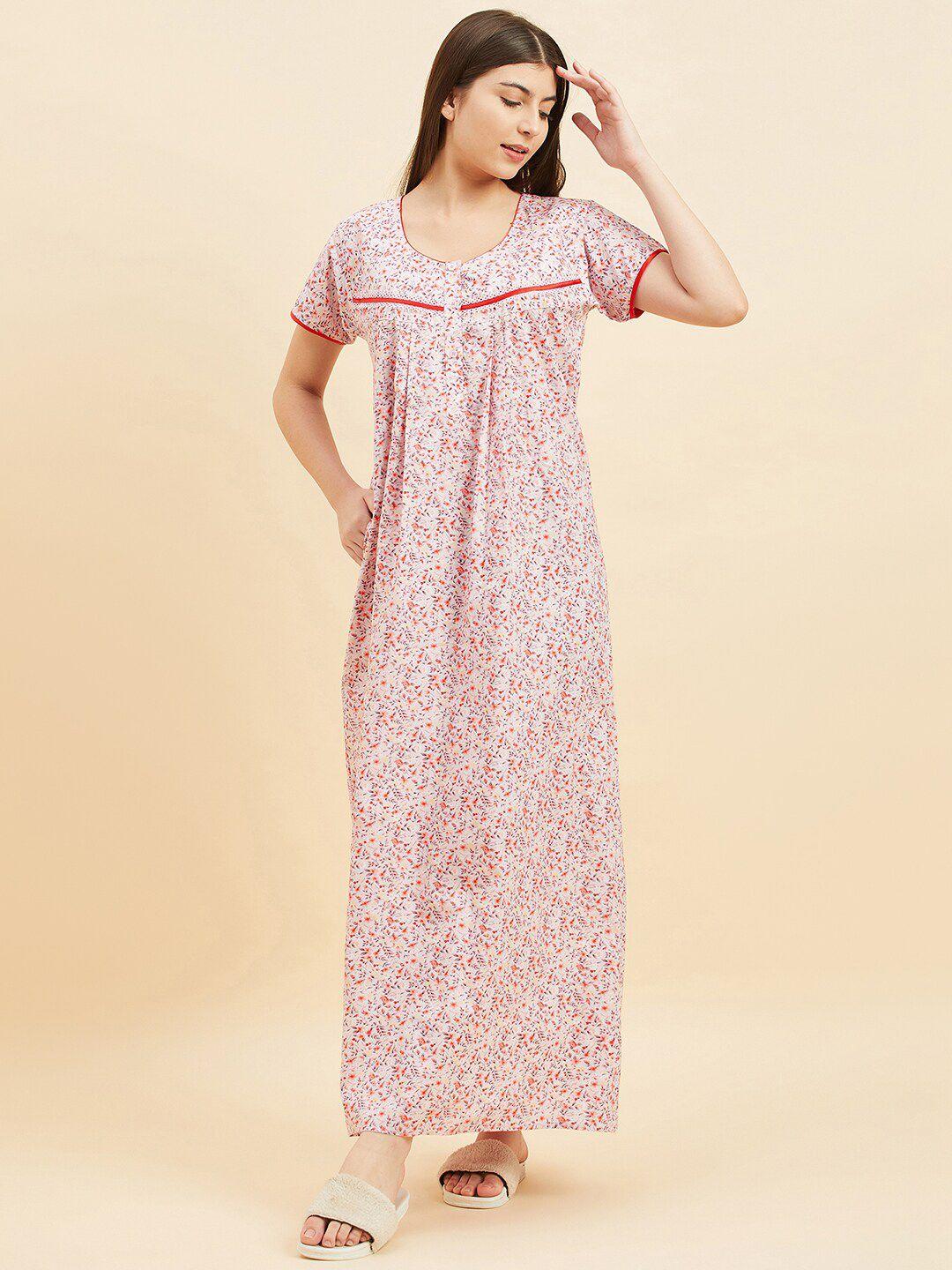 sweet dreams purple floral printed pure cotton maxi nightdress