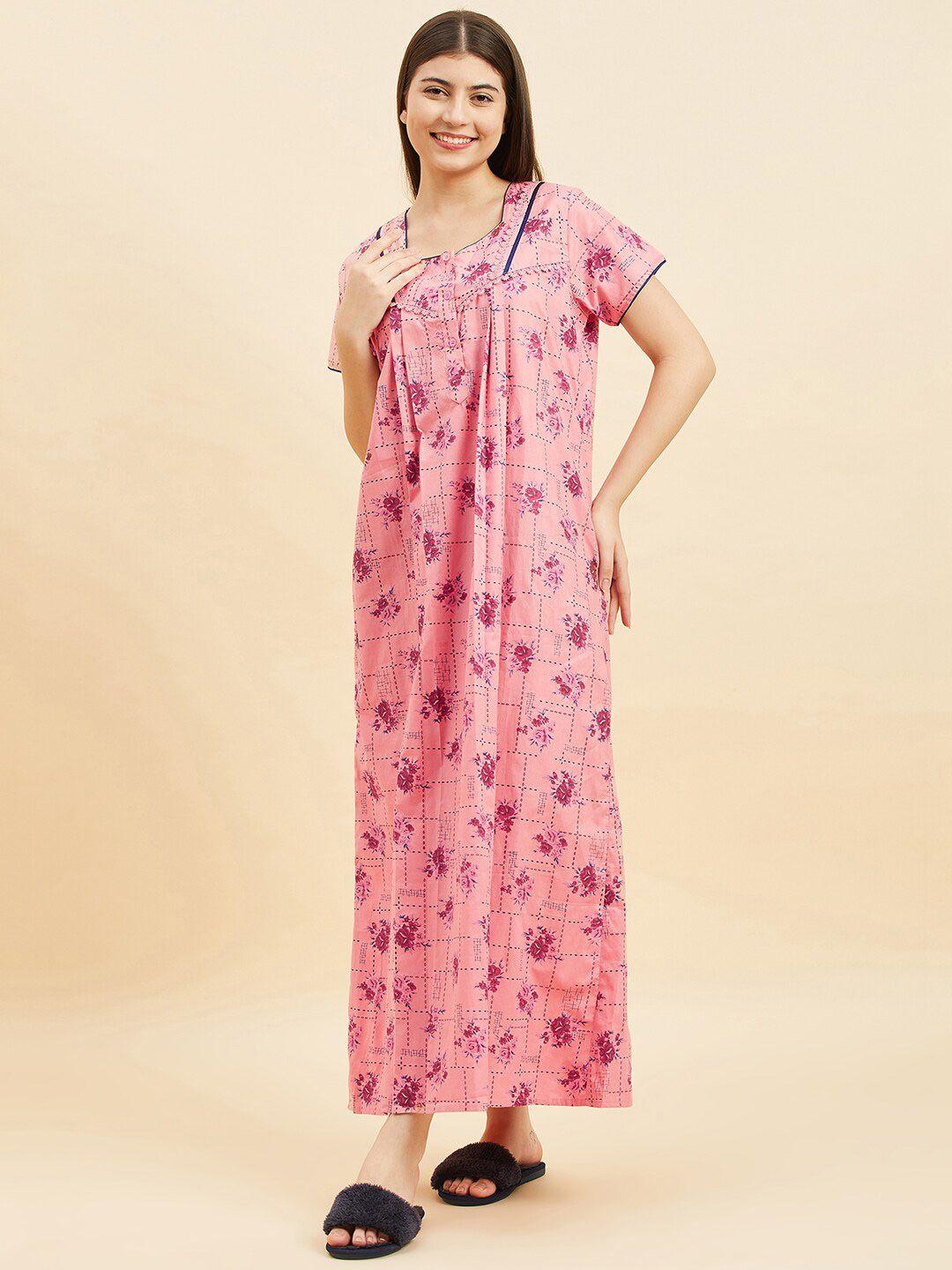 sweet dreams rose floral printed pure cotton maxi nightdress