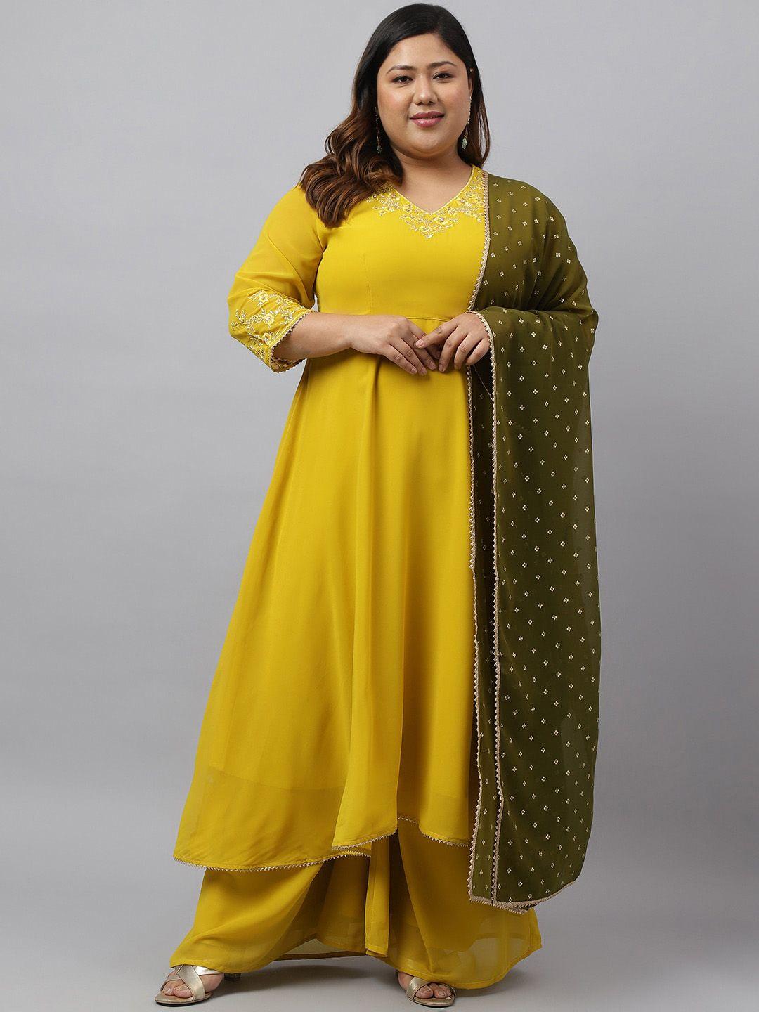 xl love by janasya plus size ethnic motifs yoke design thread work anarkali kurta set