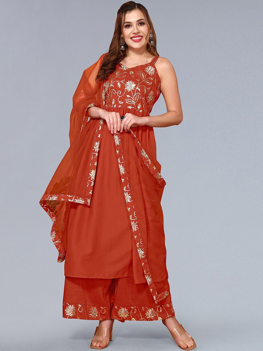 kalini floral embroidered anarkali kurta with palazzos & with dupatta