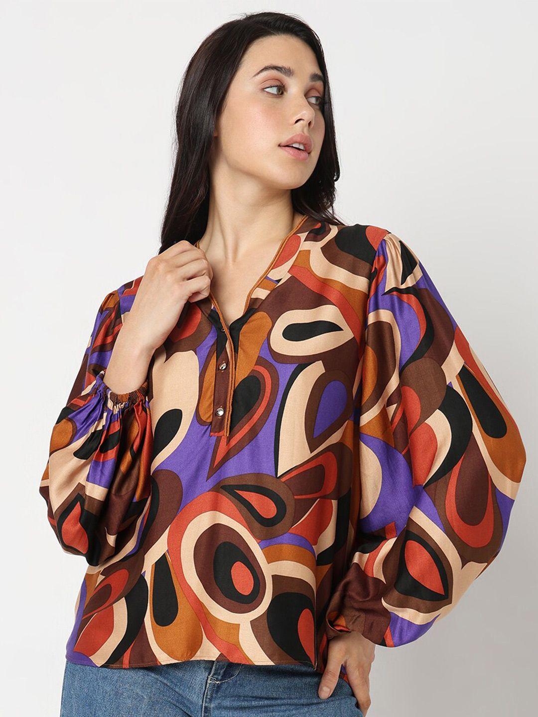 vero moda abstract printed puff sleeve blouson top