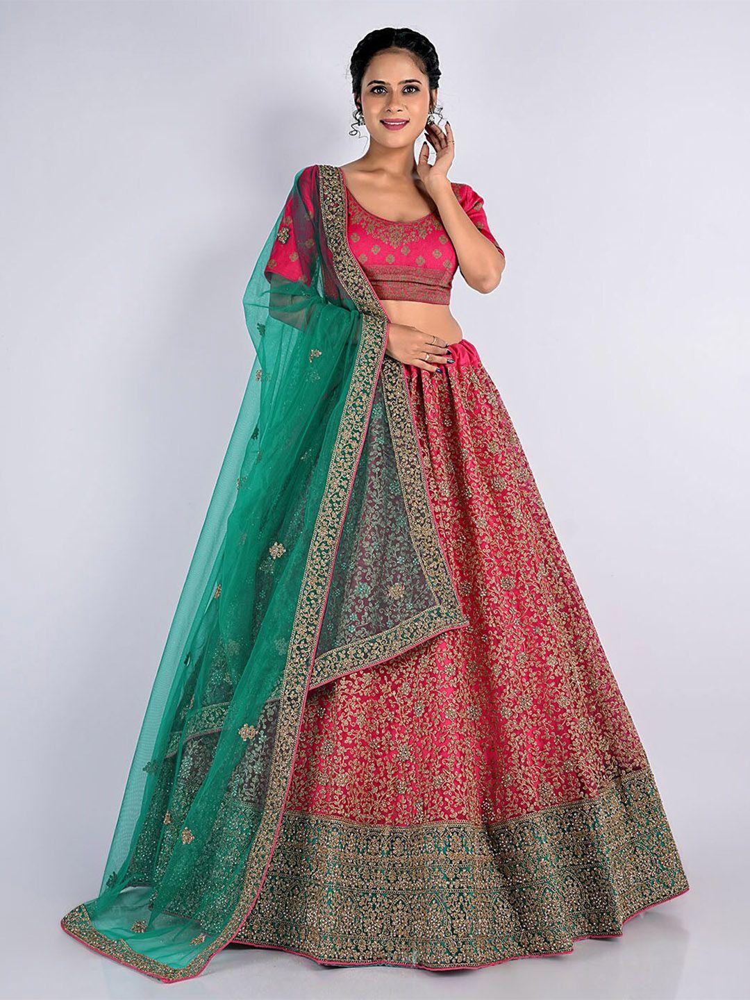 halfsaree studio embroidered net semi-stitched lehenga & unstitched blouse with dupatta