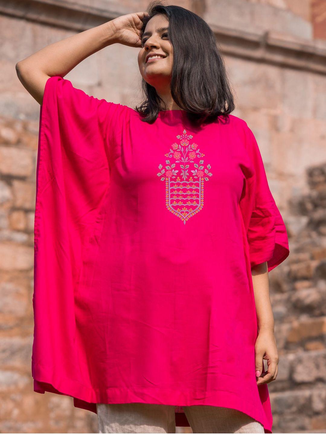 letsdressup women magenta mirror work kurta