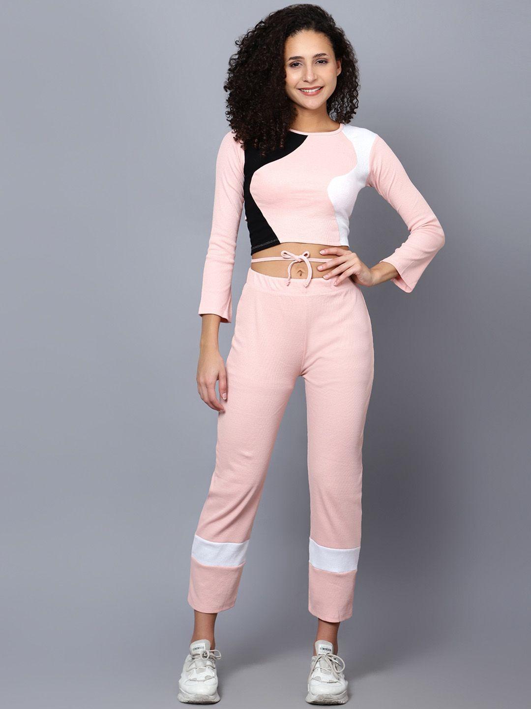 broowl colourblocked round-neck top with trouser co-ords