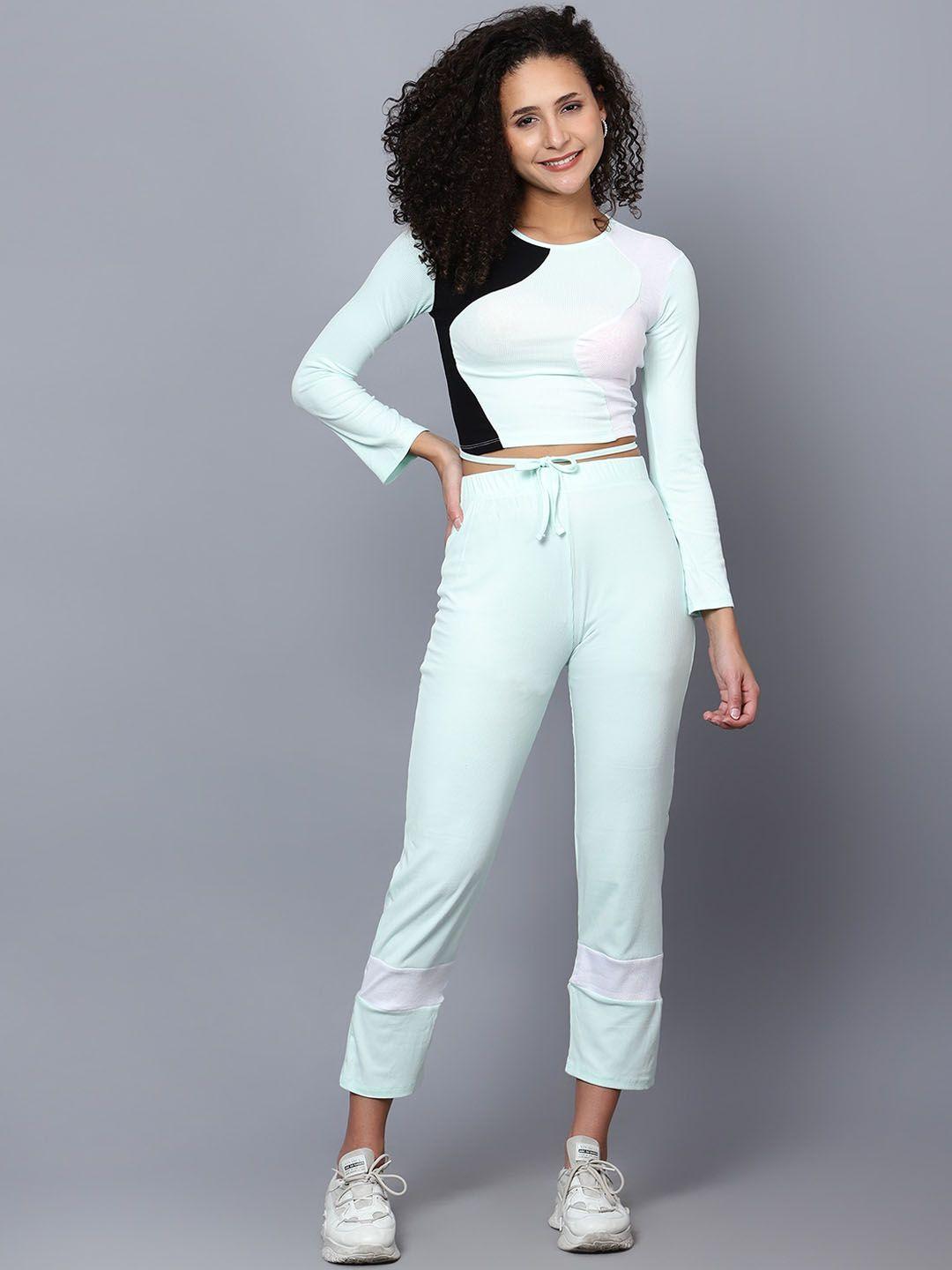 broowl colourblocked round-neck top with trouser co-ords