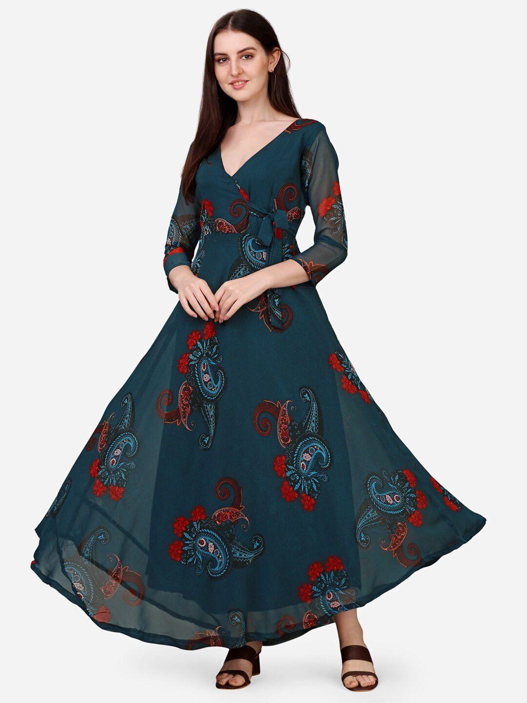 fashion2wear floral printed v-neck fit & flare maxi dress