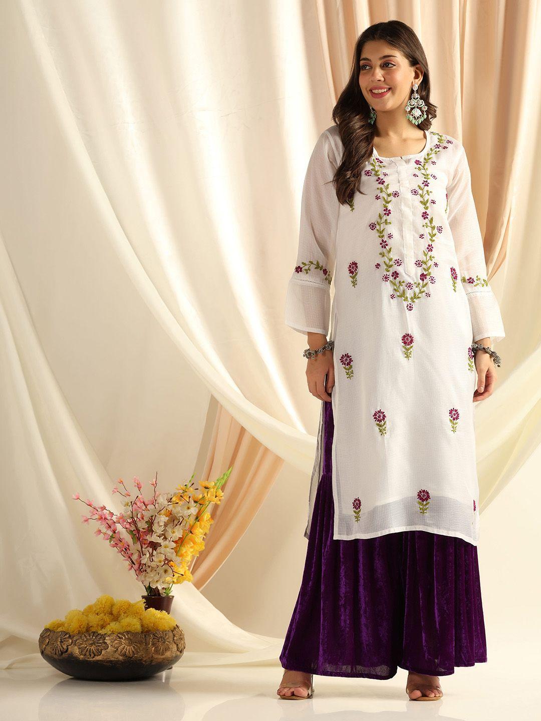 shades floral embroidered chikankari kurta