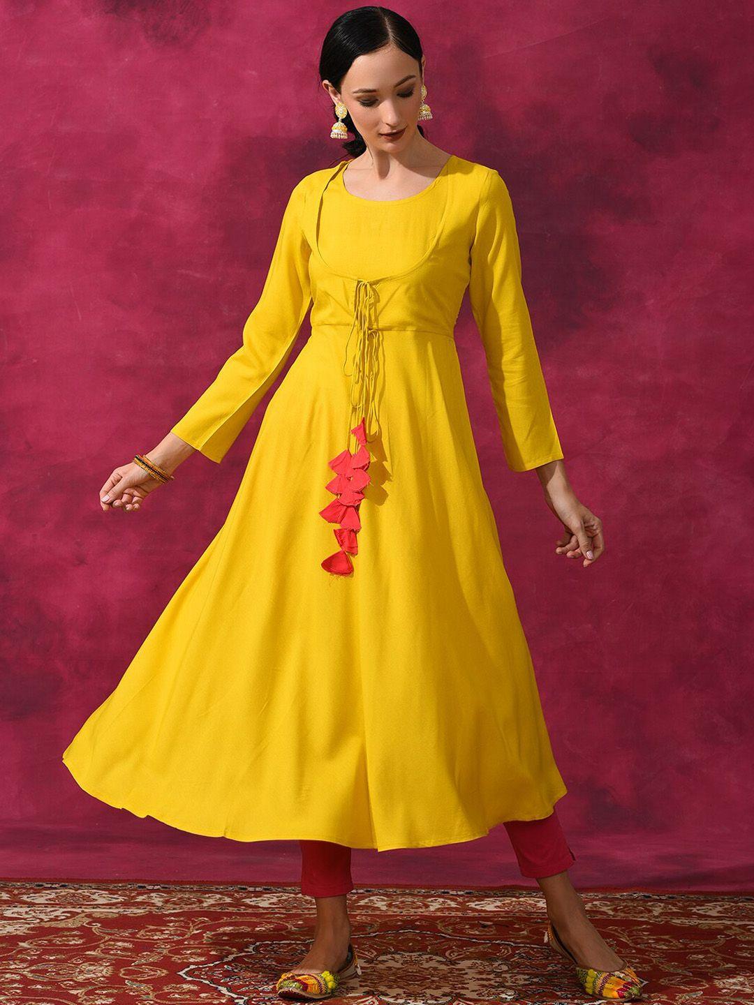 anouk yellow round neck a-line kurta