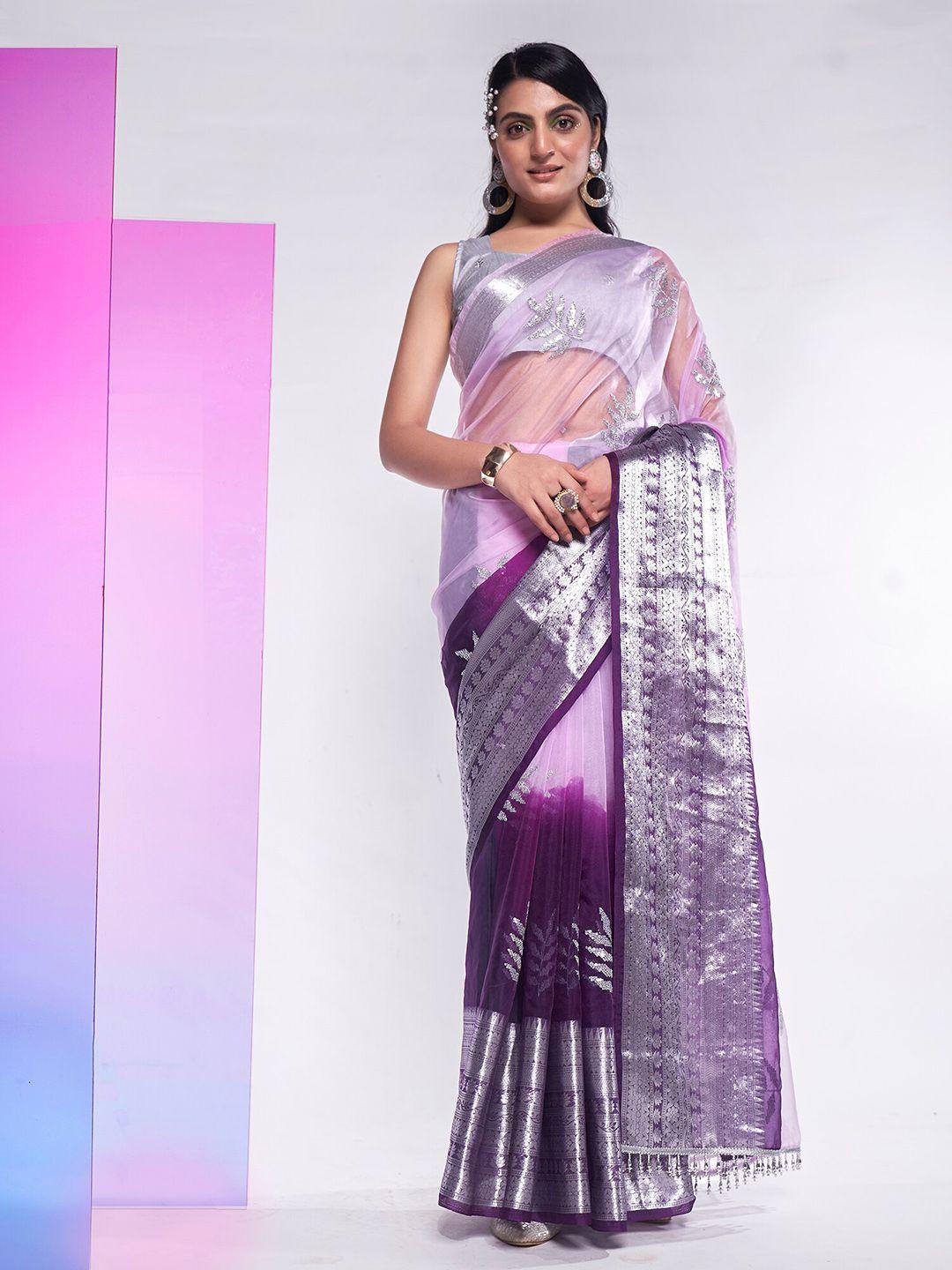 mitera embellished sequinned organza saree