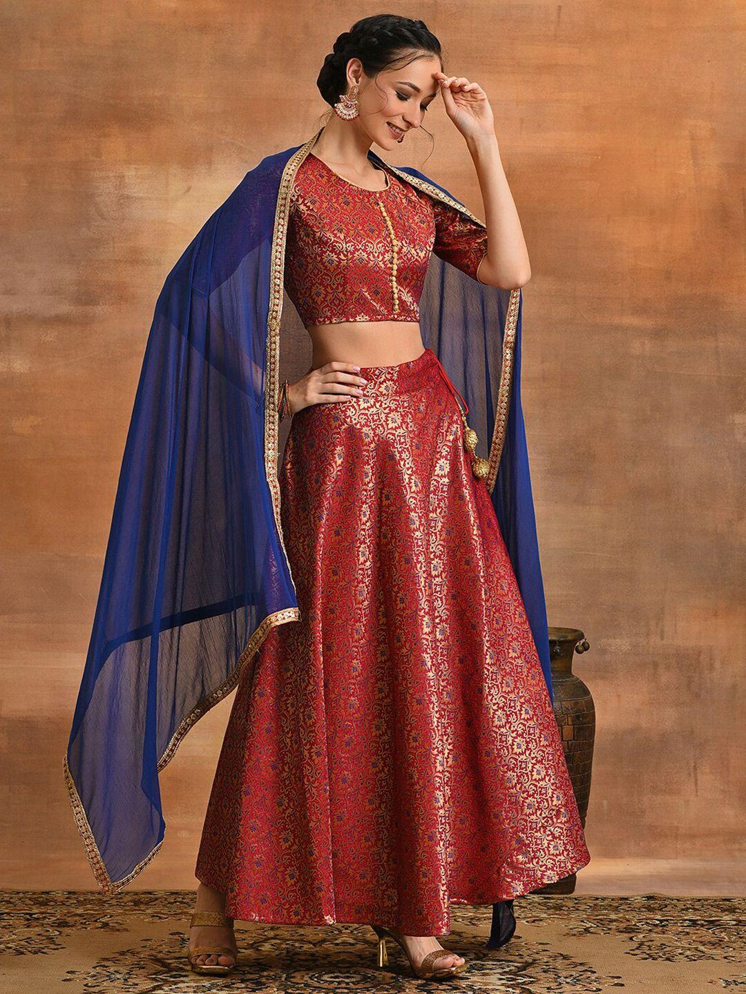 aks couture floral woven design ready to wear lehenga & blouse with dupatta