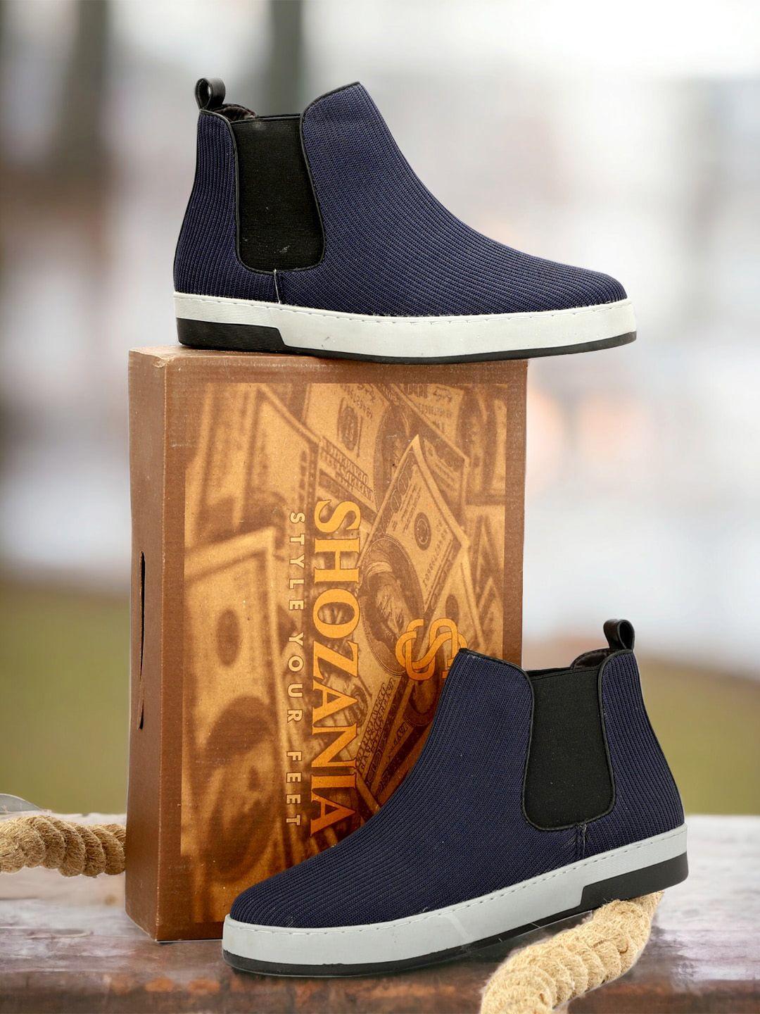 shozania men mid top textured chelsea boots