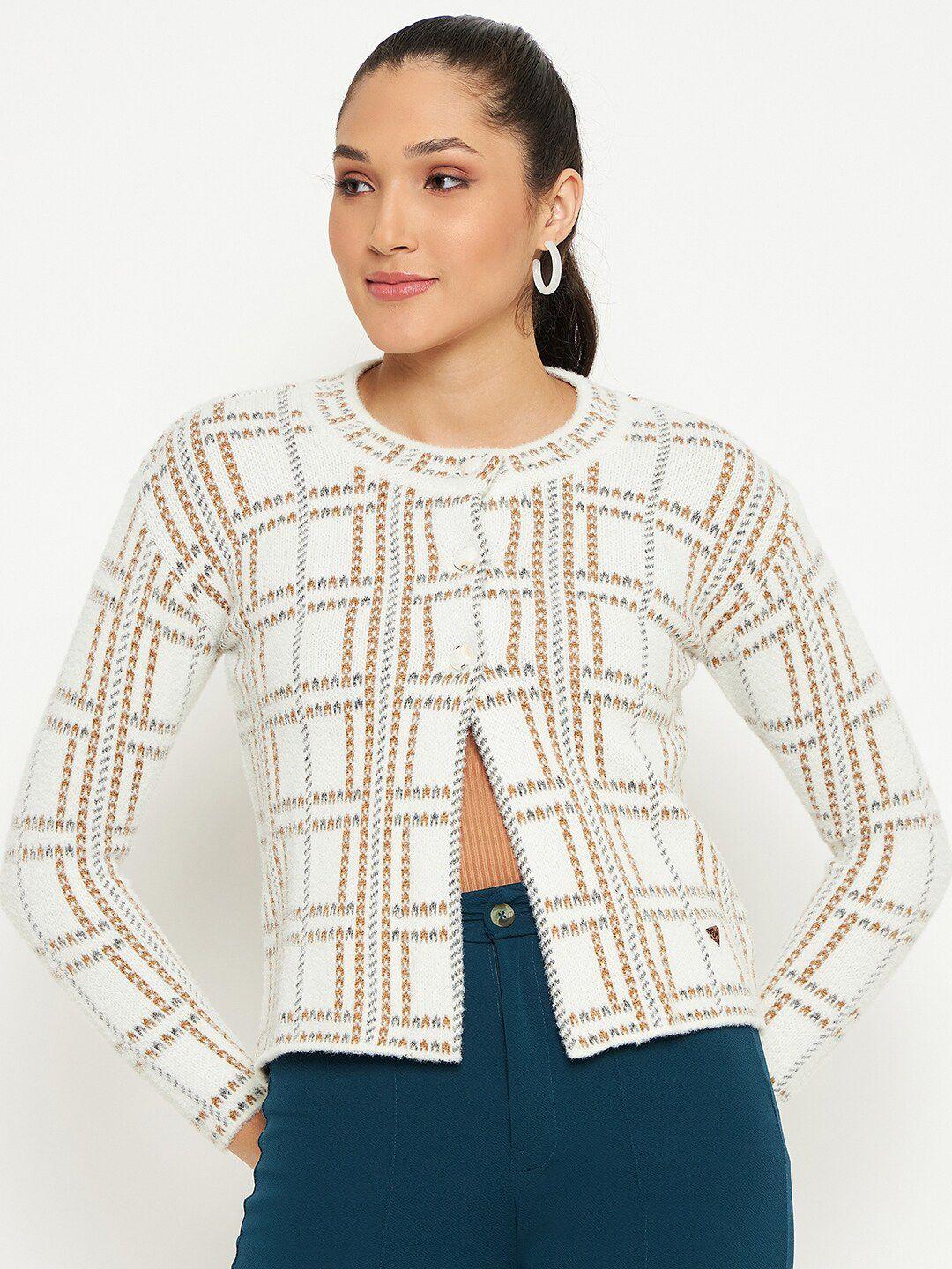 duke checked crop acrylic cardigan sweater