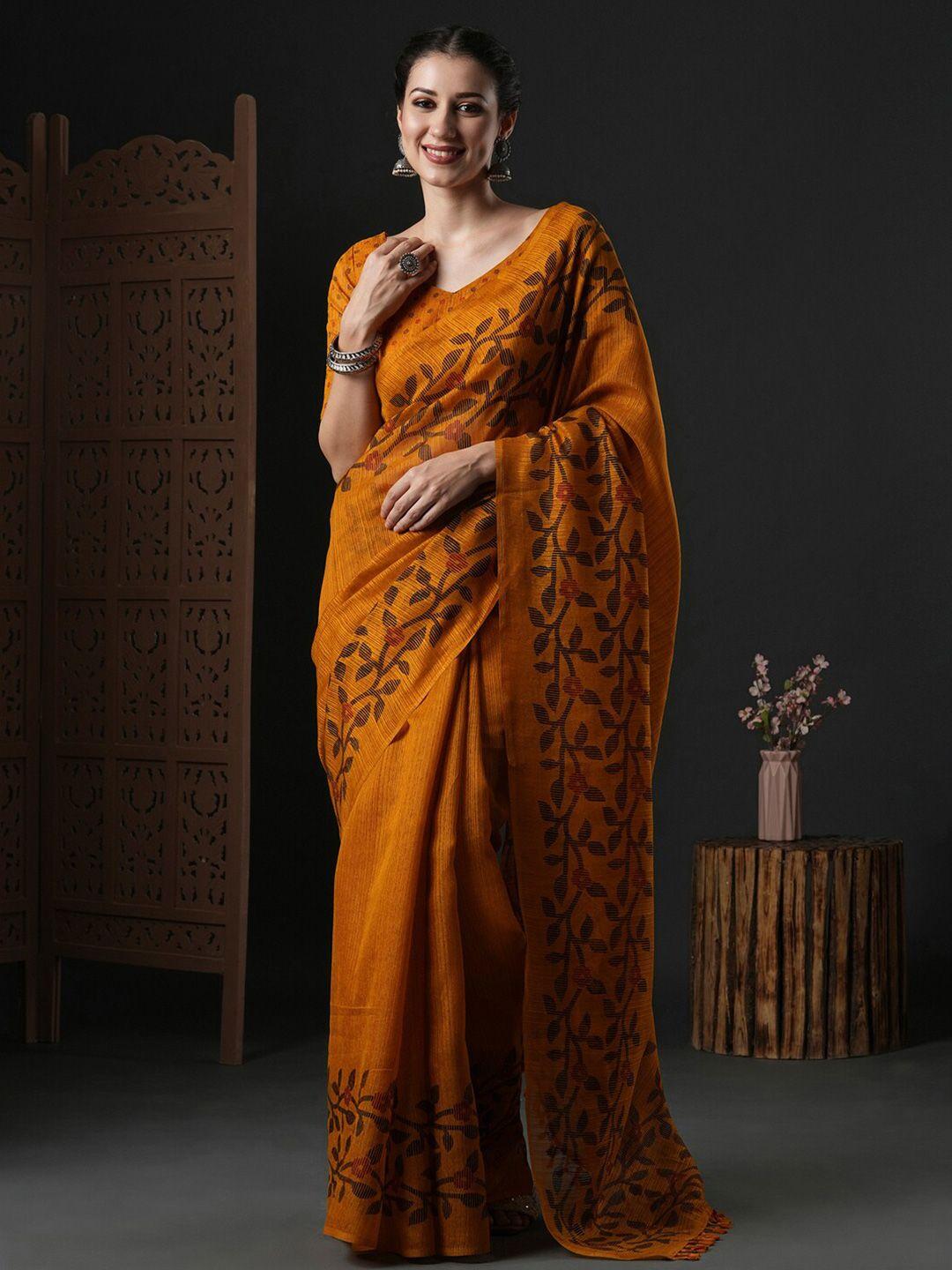 anouk floral printed block print saree