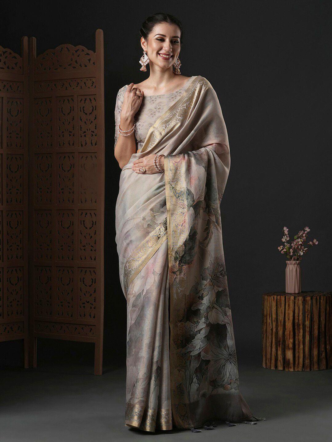 anouk floral printed zari sungudi saree