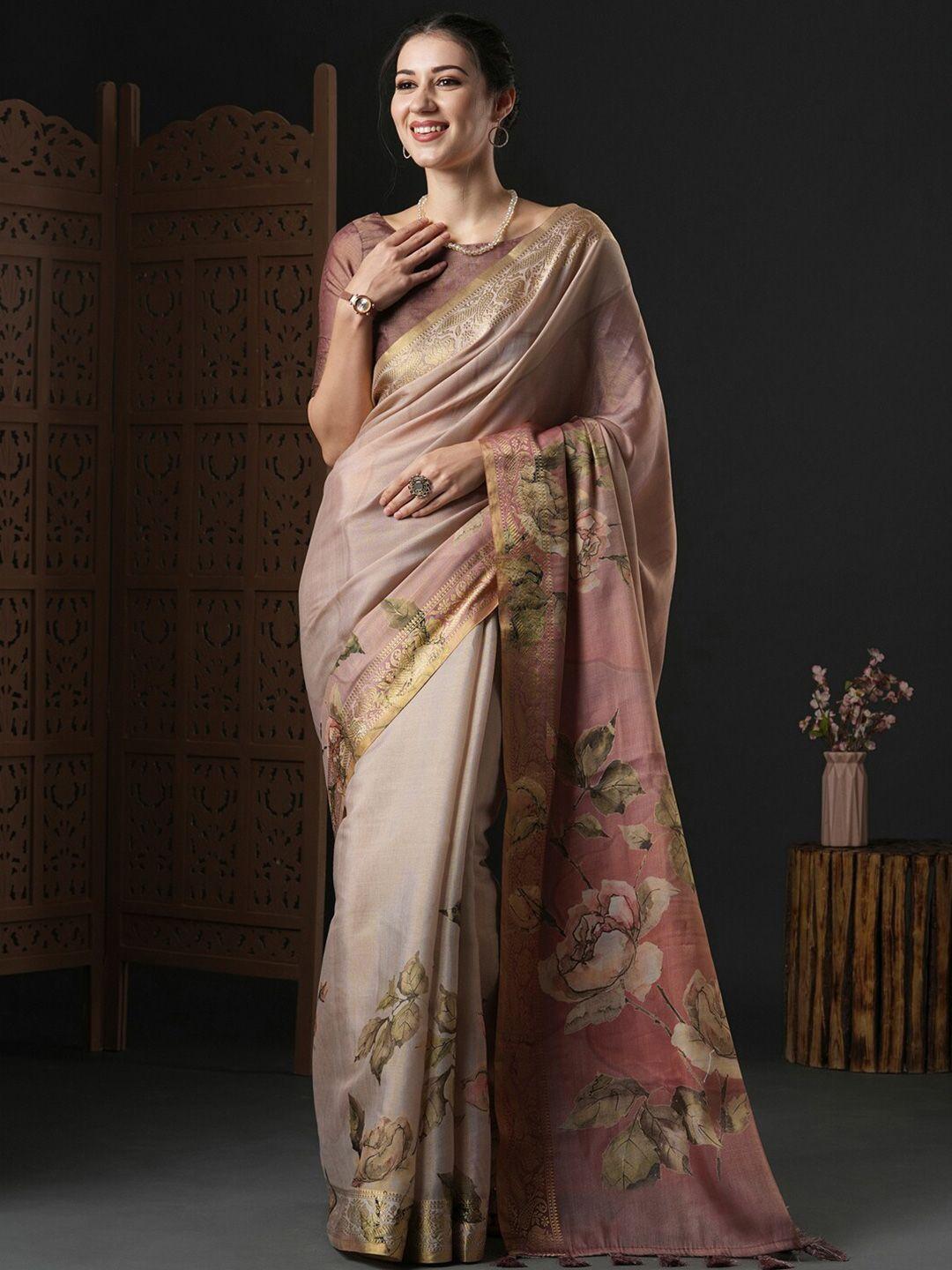 anouk floral printed zari detail saree