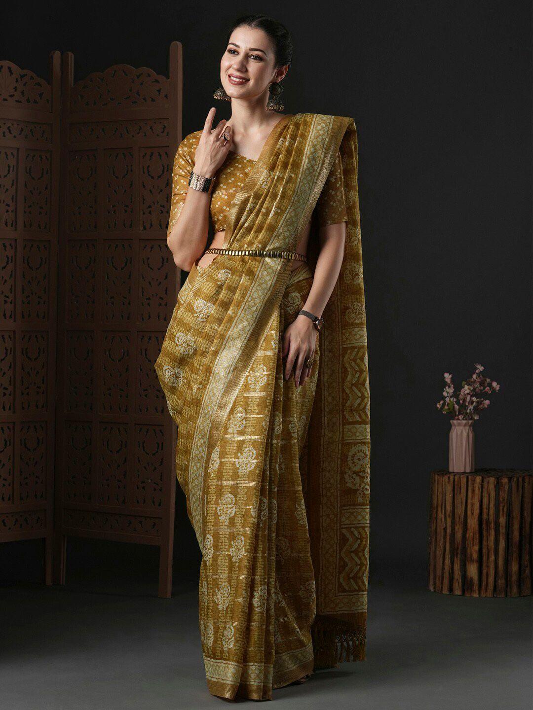 anouk floral printed bagru saree