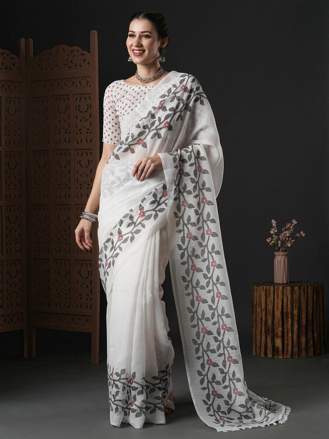 anouk floral printed block print saree