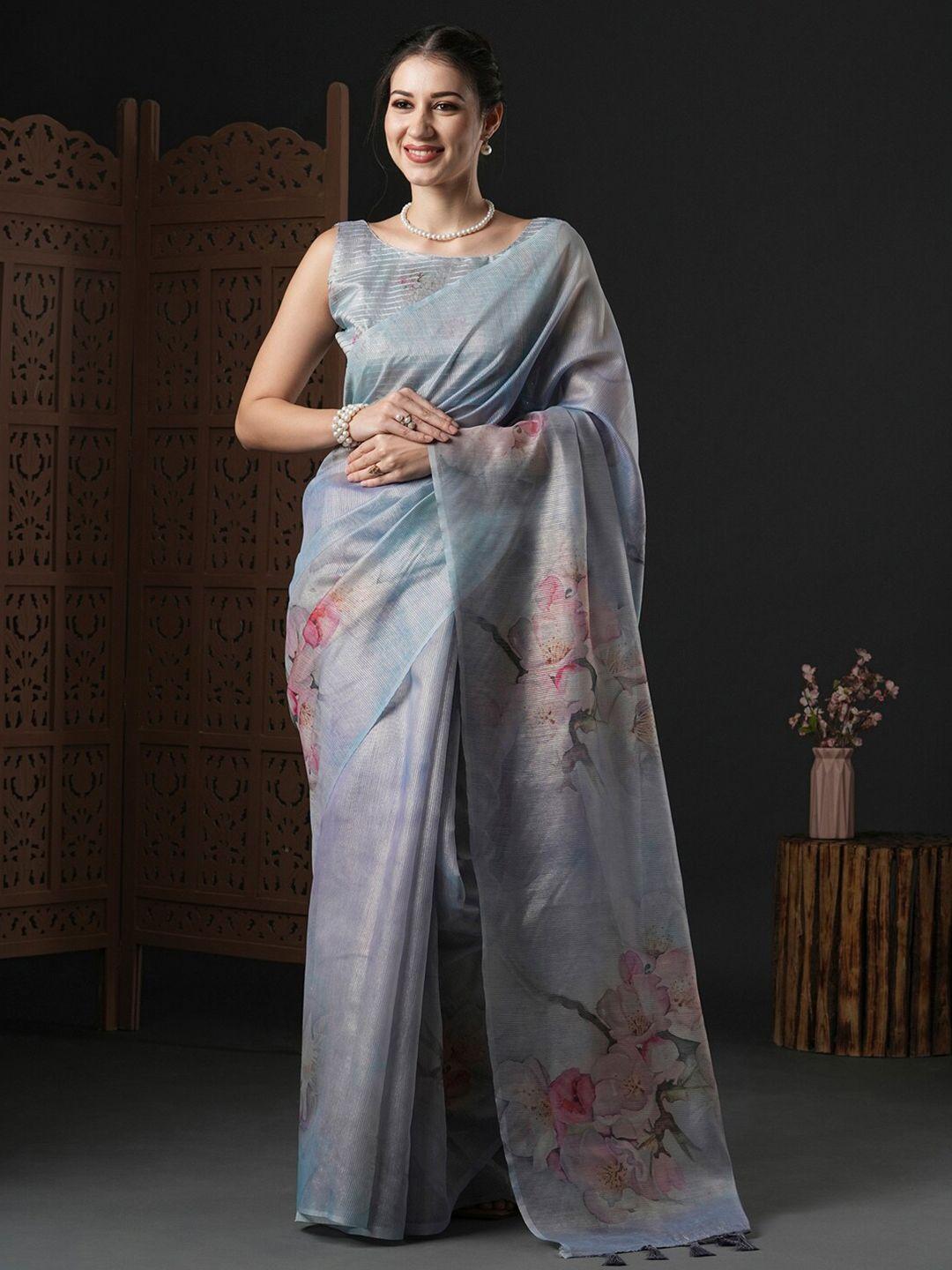 anouk floral printed organza saree