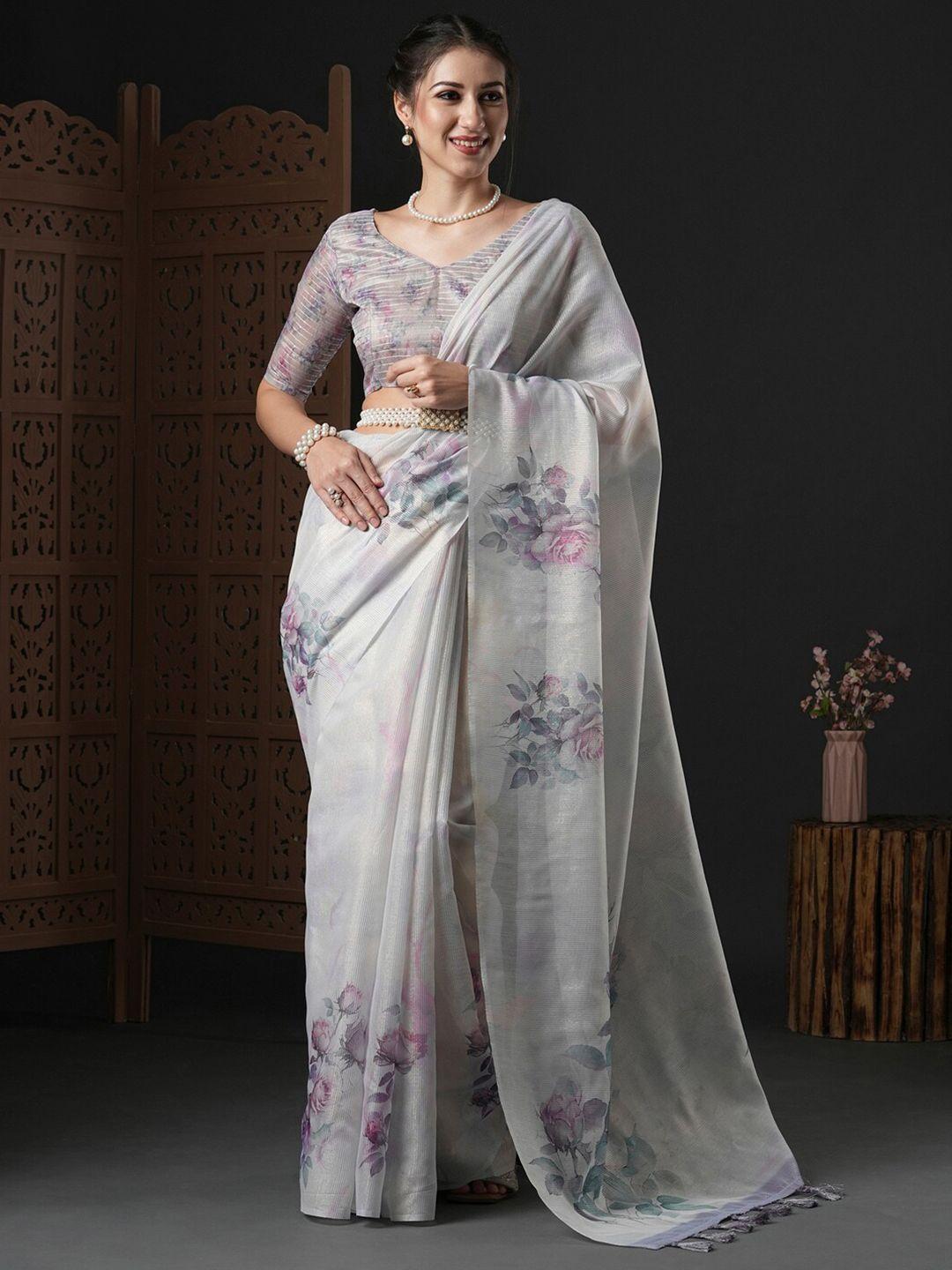 anouk floral printed sequinned organza saree