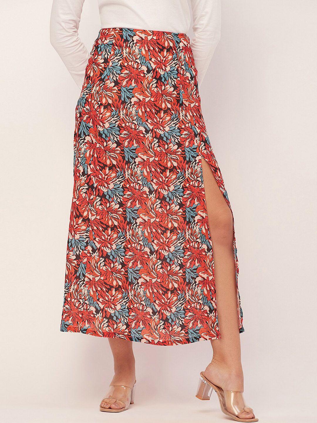 moomaya floral printed a-line midi skirt with slit