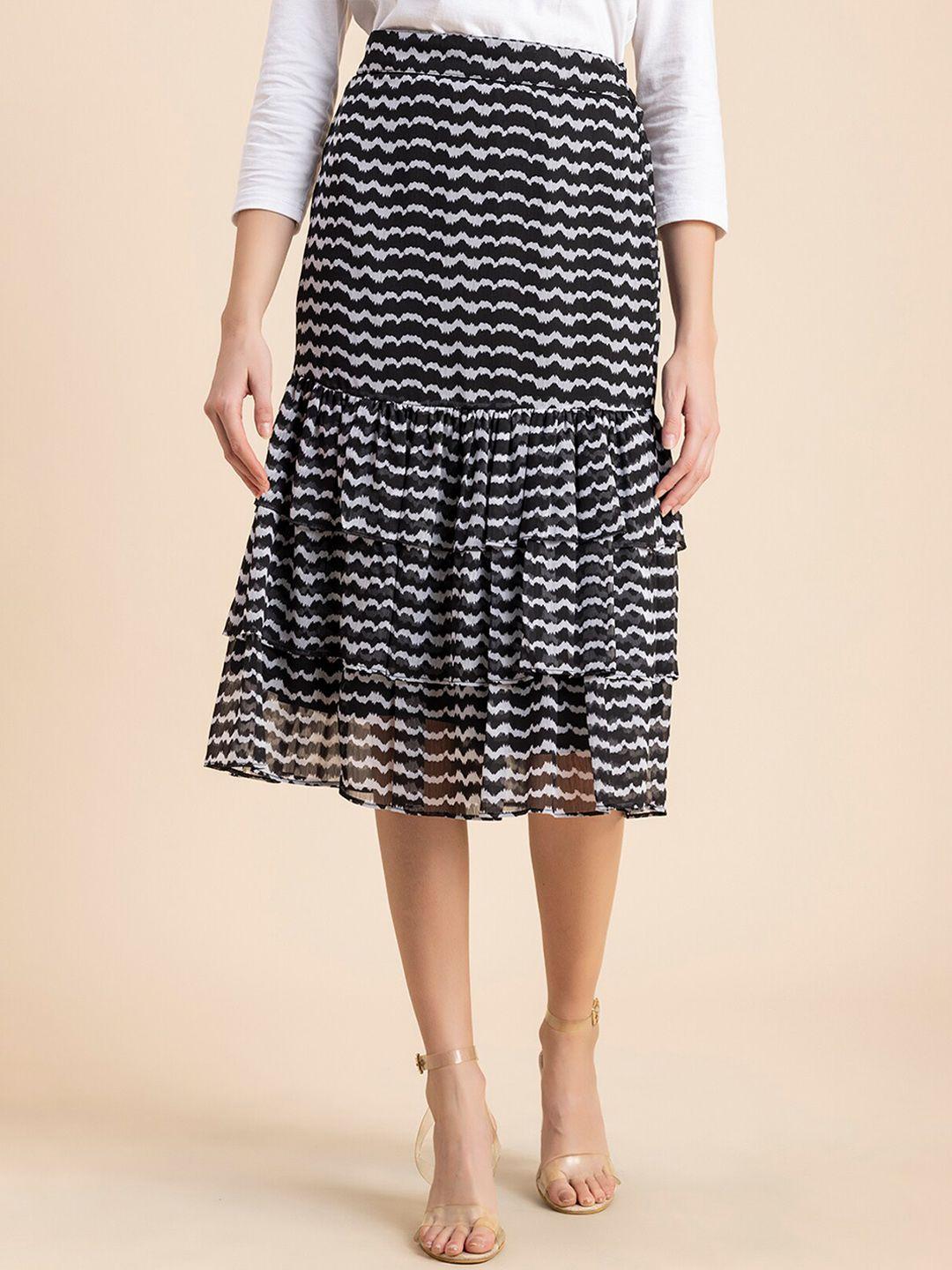 moomaya printed tiered midi skirt