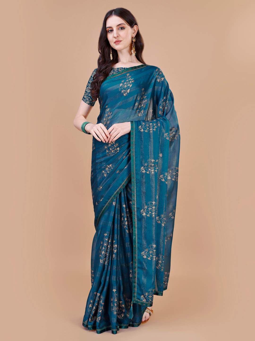 indian women floral printed pure chiffon saree