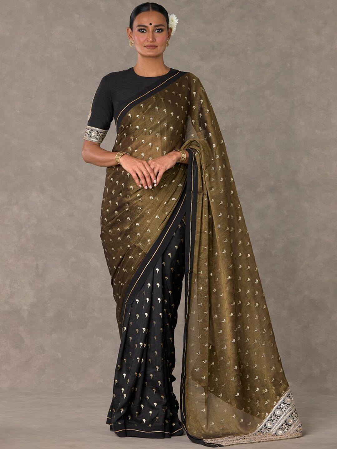 masaba floral embroidered zari tissue saree