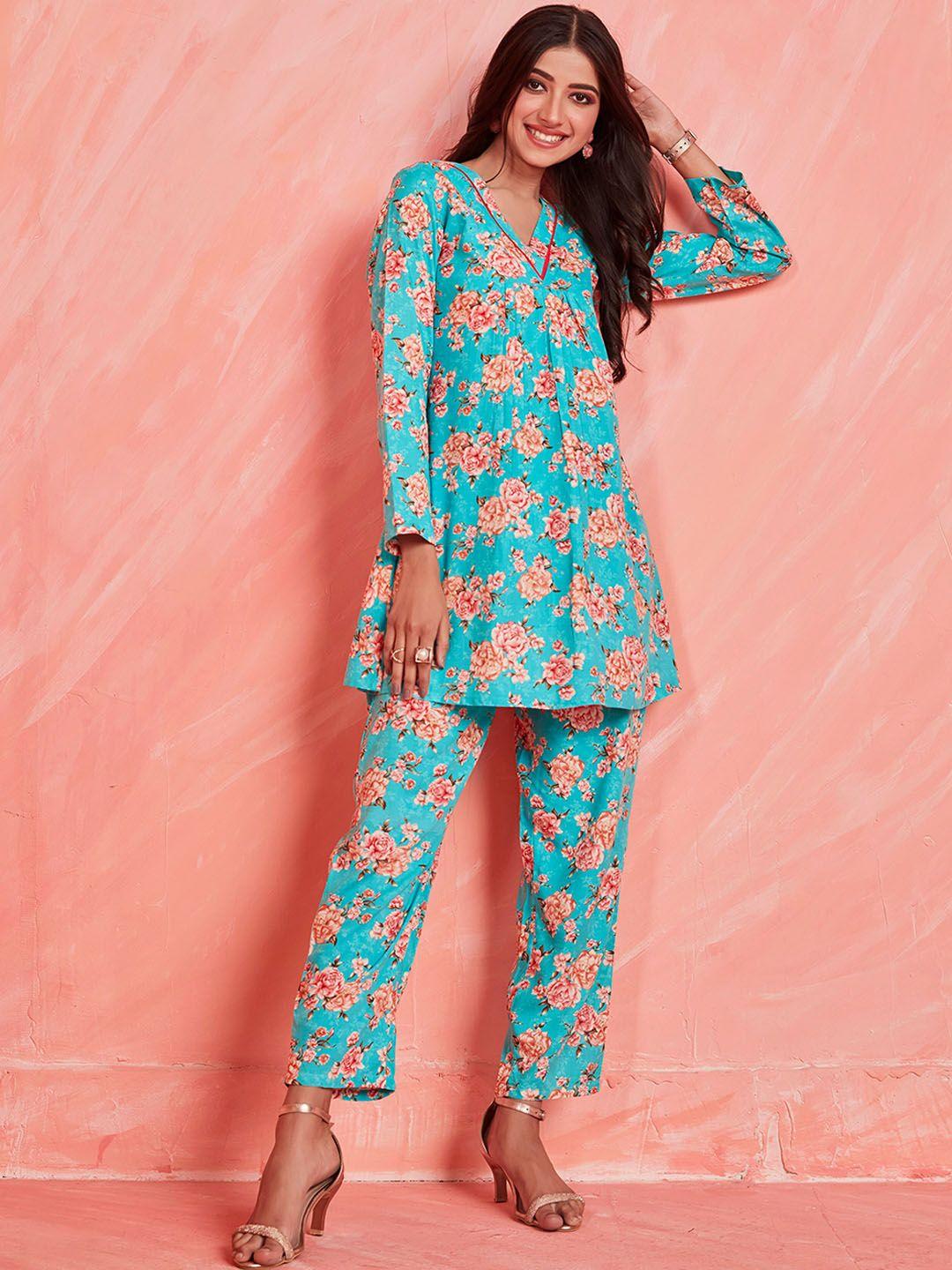 sangria printed tunic & trouser co-ord set