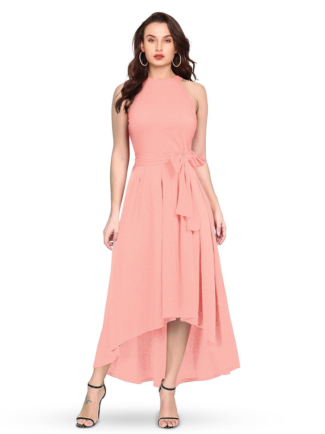 baesd peach-coloured fit & flare maxi dress