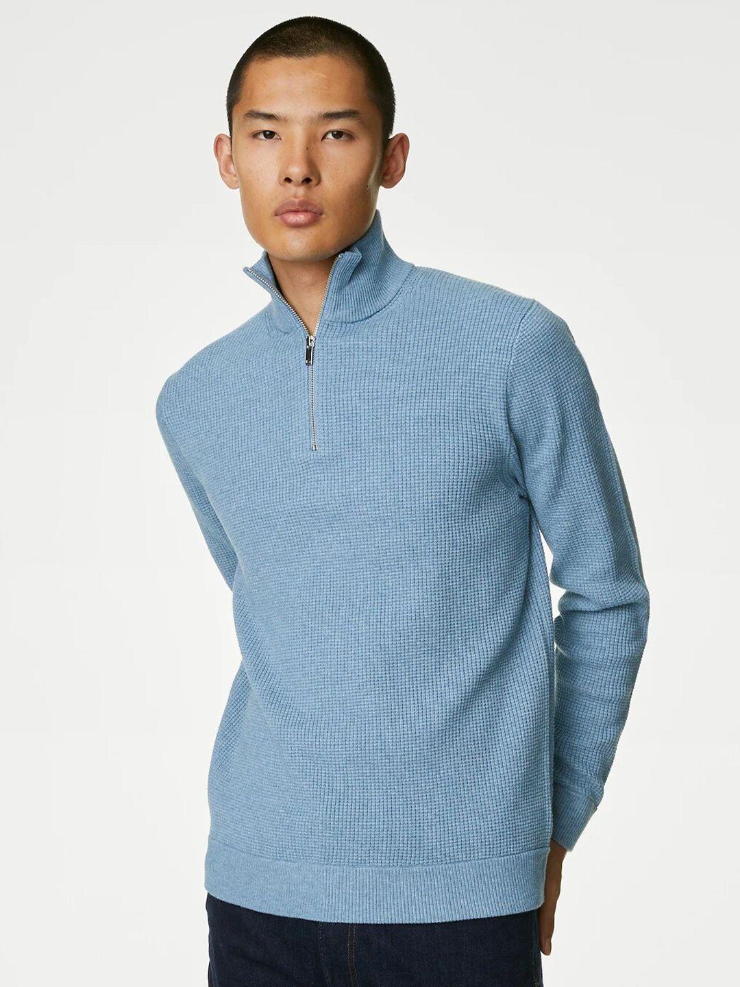 marks & spencer ribbed half zipper pullover sweater