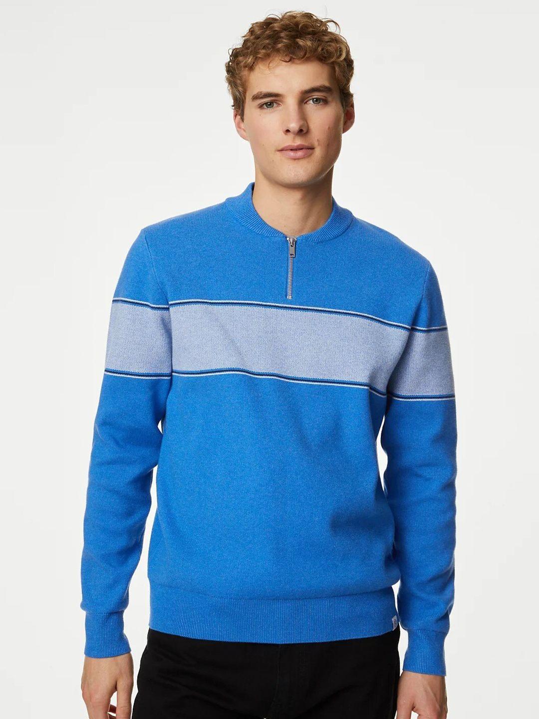 marks & spencer striped henley neck half zipper pullover sweater