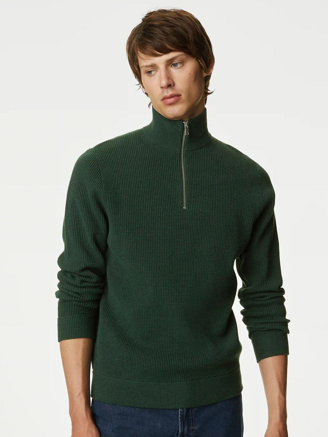 marks & spencer ribbed half zipper pullover sweater