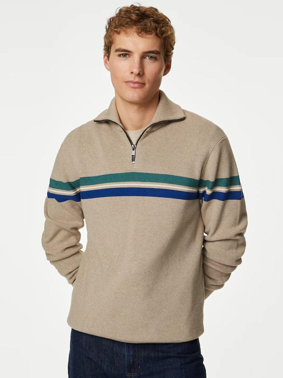 marks & spencer men striped half zipper sweatshirt