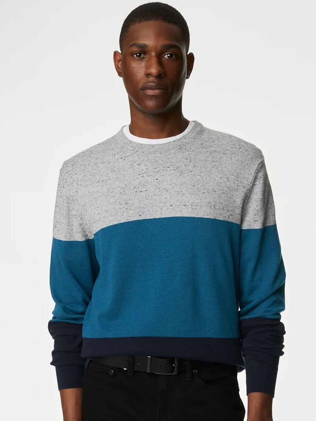 marks & spencer colourblocked round neck pure cotton pullover sweatshirt