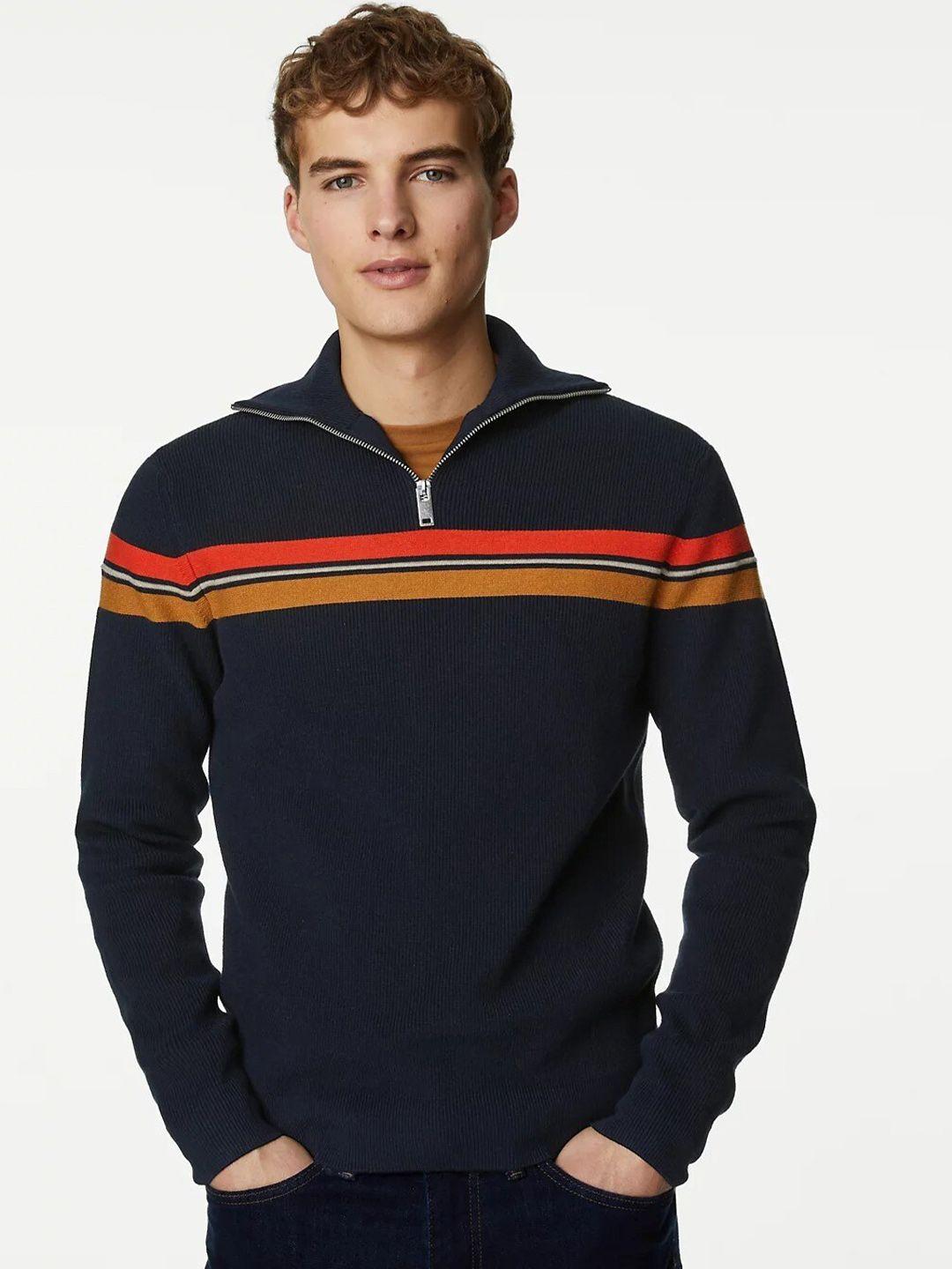 marks & spencer men striped mok collar sweatshirt