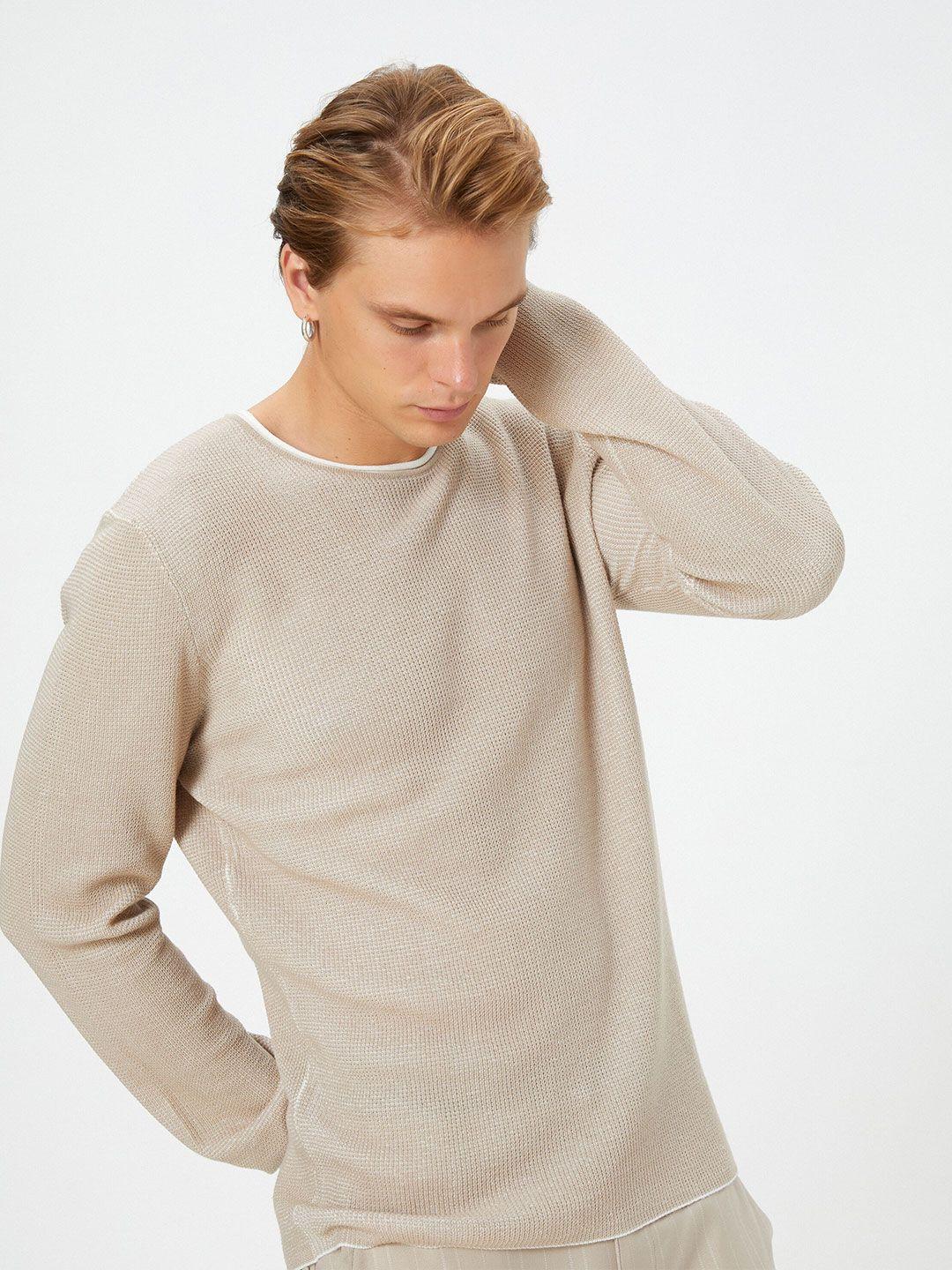 koton round neck long sleeve acrylic & cotton pullover sweater