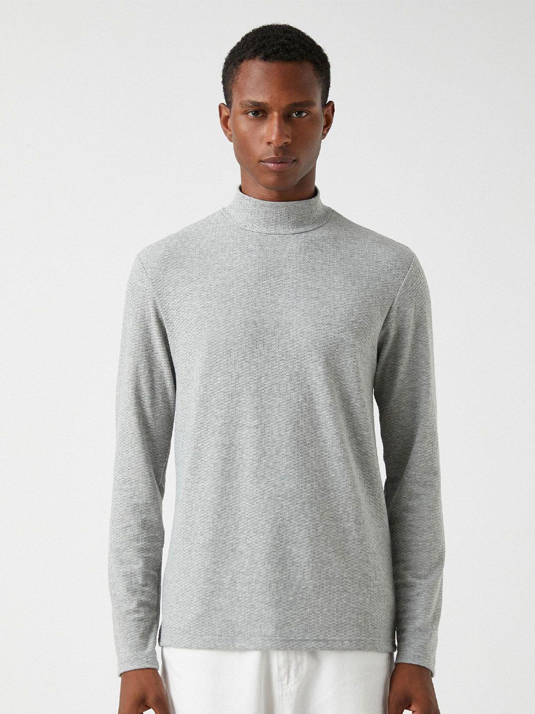 koton geometric self design turtle neck pullover sweater