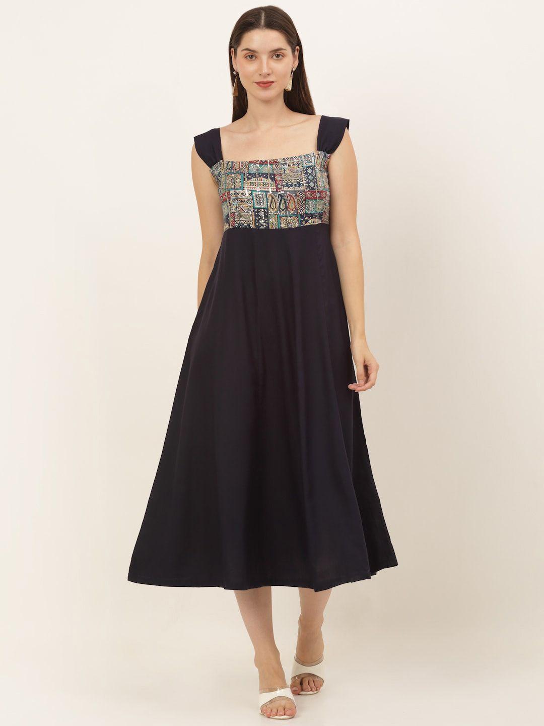 kalini navy blue print empire midi dress